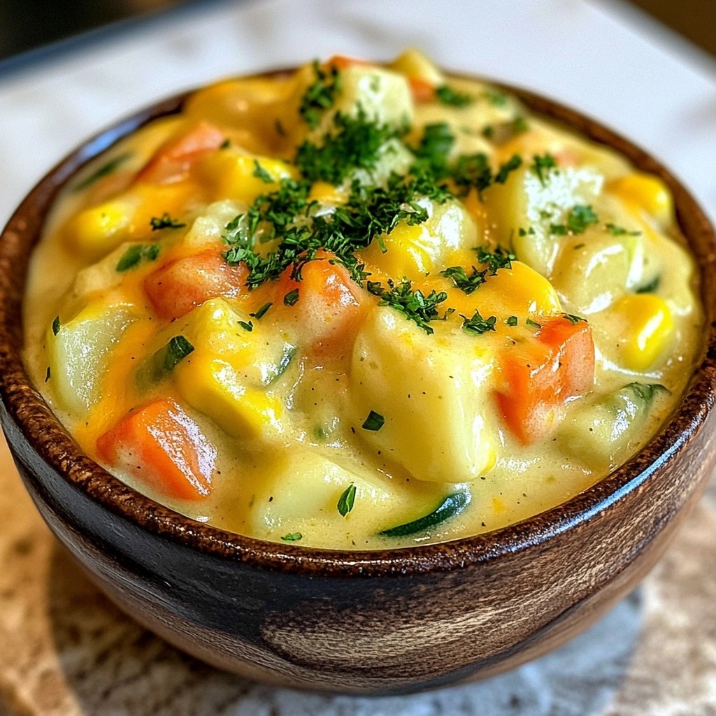 Warm Slow Cooker Cheesy Vegetable Stew Delight