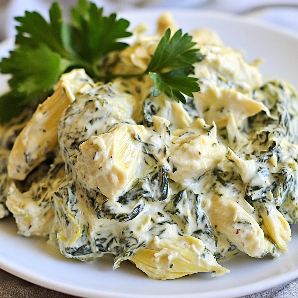 Quick Crockpot Creamy Spinach Artichoke Chicken Delight