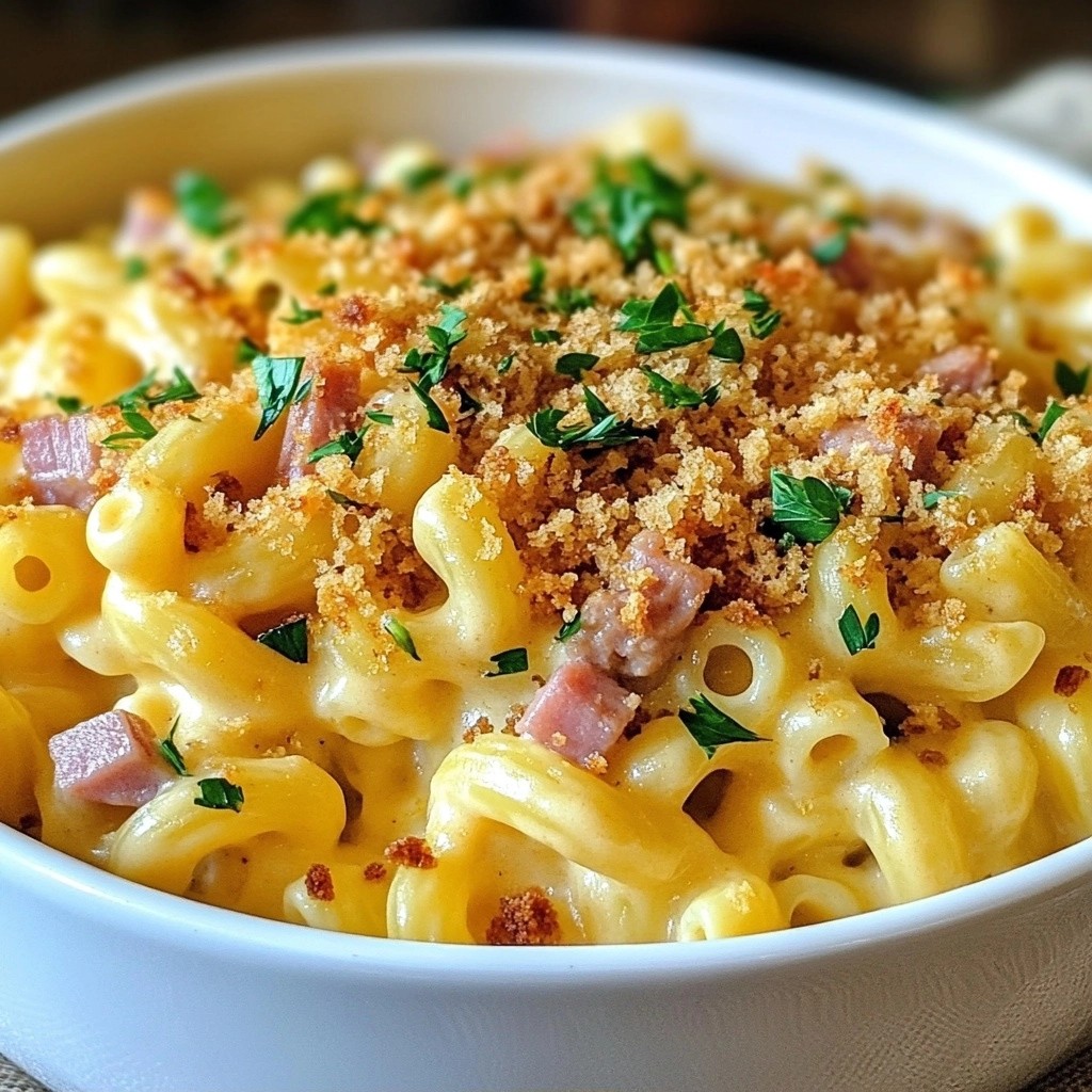 Cheesy Slow Cooker Mac and Turkey Ham Delight