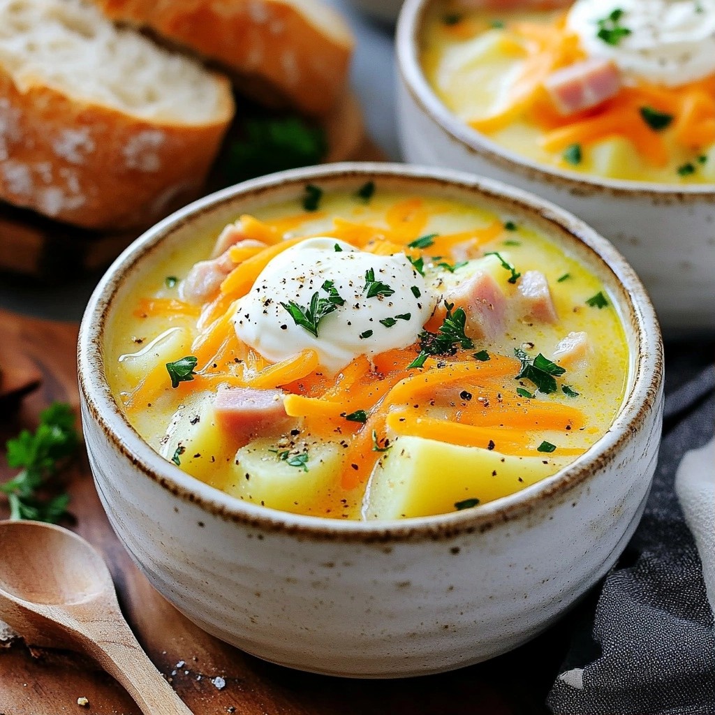 Comforting Slow Cooker Cheesy Turkey Ham Potato Soup